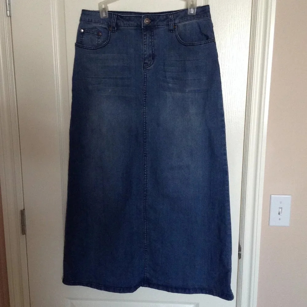 Tribal Women's Maxi Long Blue Denim Pencil Skirt Size 8 Cottage Core